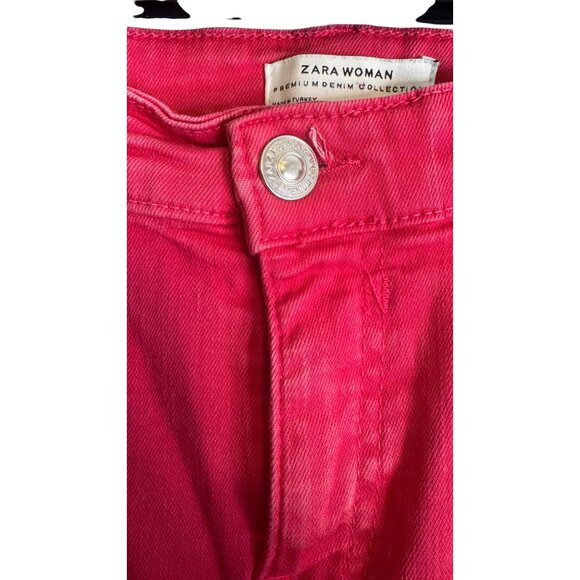 Zara Woman Premium Denim Collection Pink Skinny Jeans Frayed Hem Size 26 - Picture 4 of 13